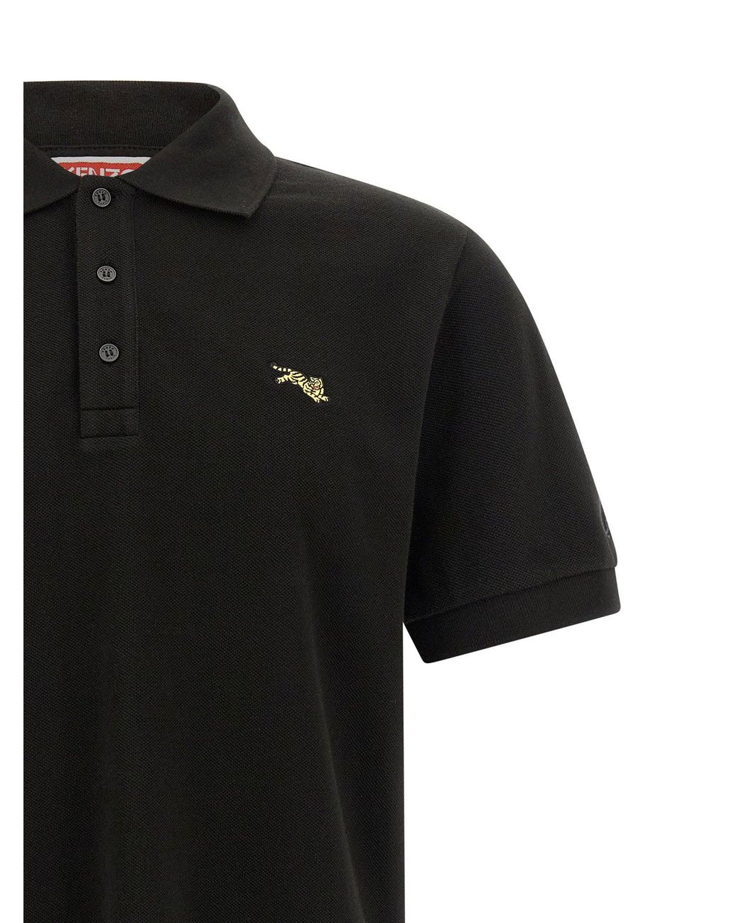 KENZO Black Embroidered Tiger Logo Polo for men