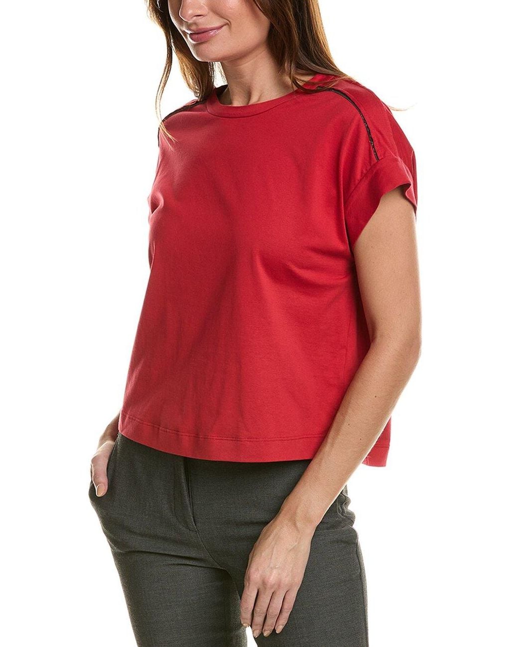 Brunello Cucinelli Red Boxy Short-Sleeve Top
