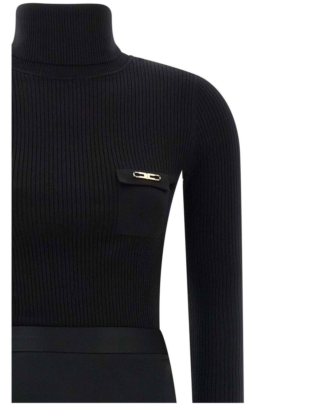 Elisabetta Franchi Black Ribbed Turtleneck Dress