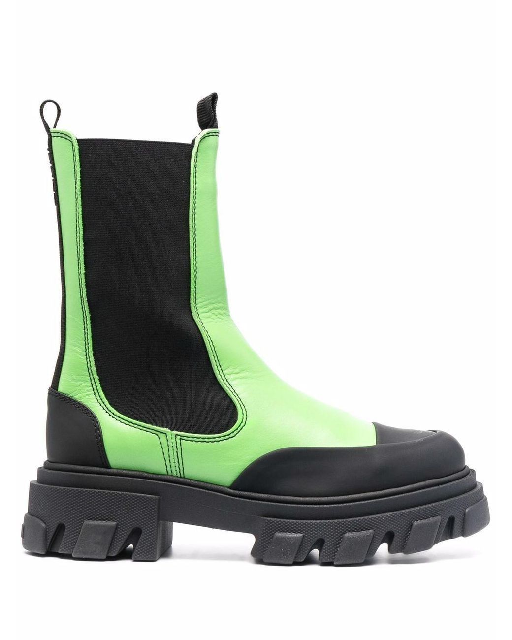 Ganni Green Leather Mid-Calf Chelsea Boots Flash Shoes