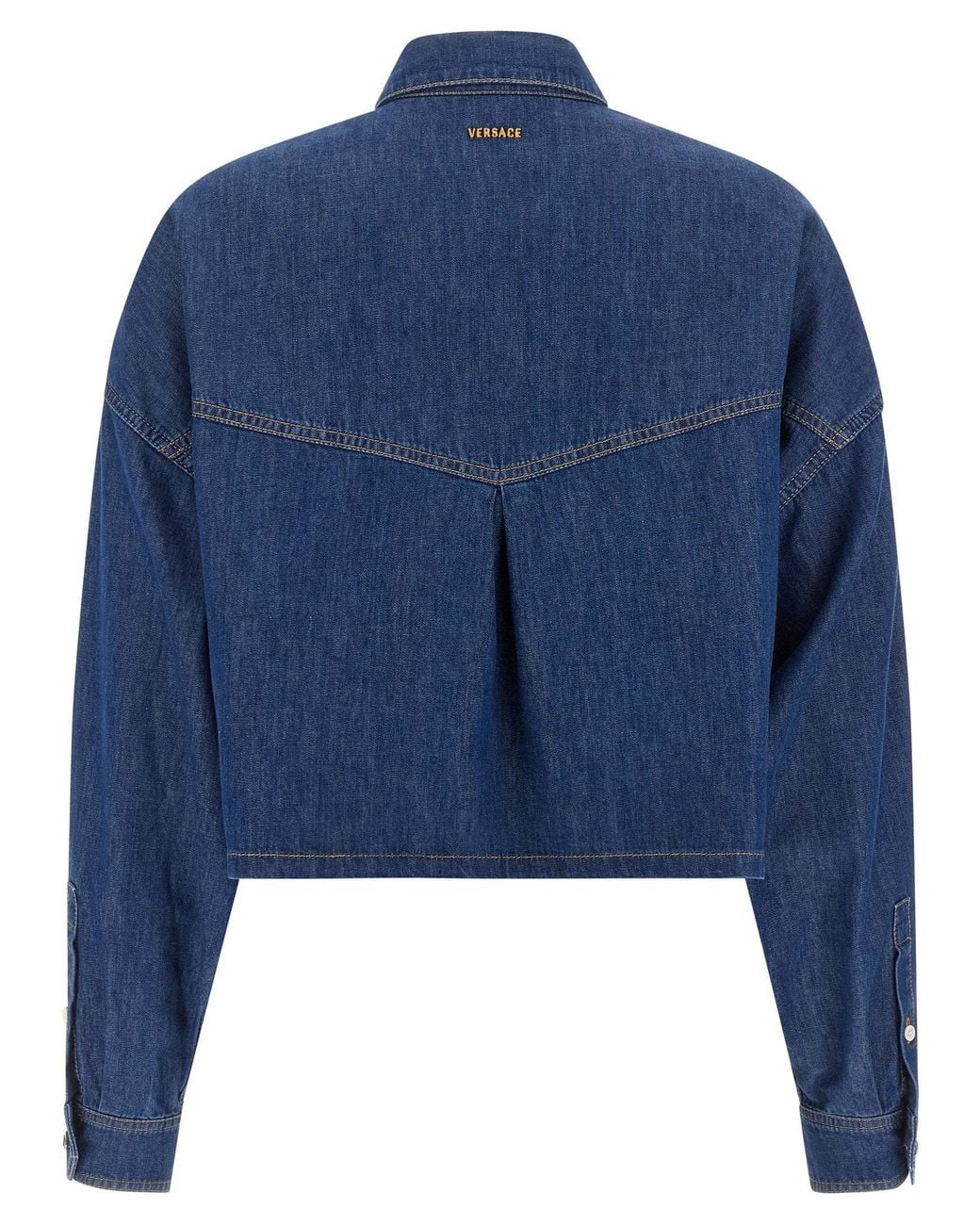 Versace Blue Cotton Denim Cropped Shirt