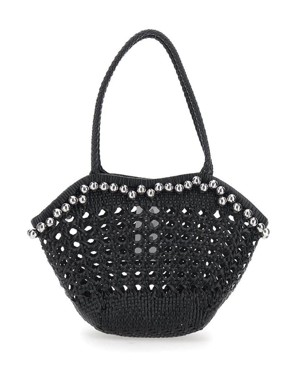 OSOI Black Shoulder Bag Lip With Rounded Handles And Leather Bead Details