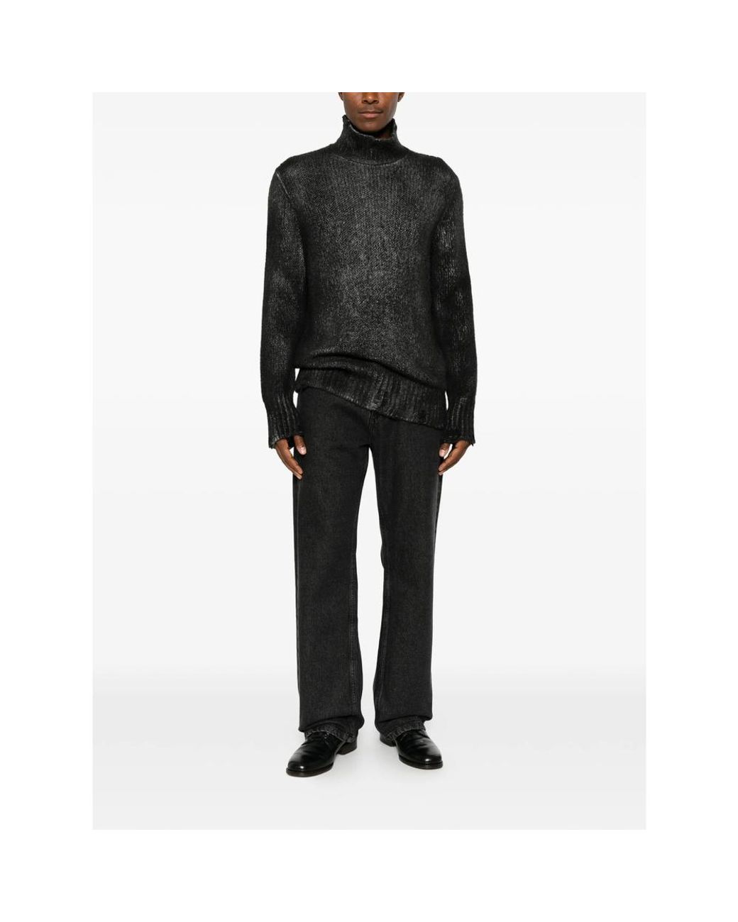 Avant Toi Black Distressed Roll-Neck Sweater for men