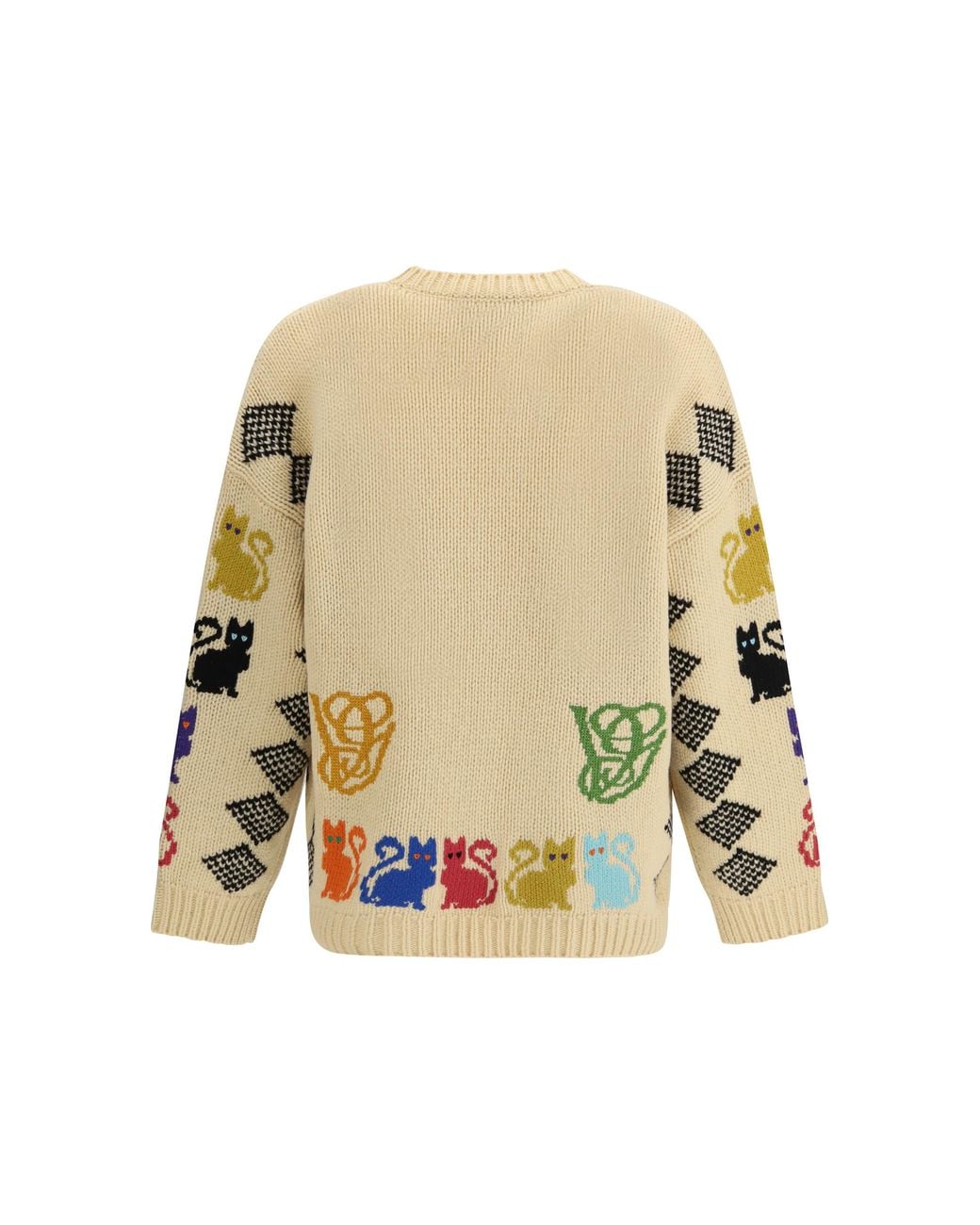 Valentino White Cardigan With Le Chat De La Maison Jacquard Motif Fleece Wool for men