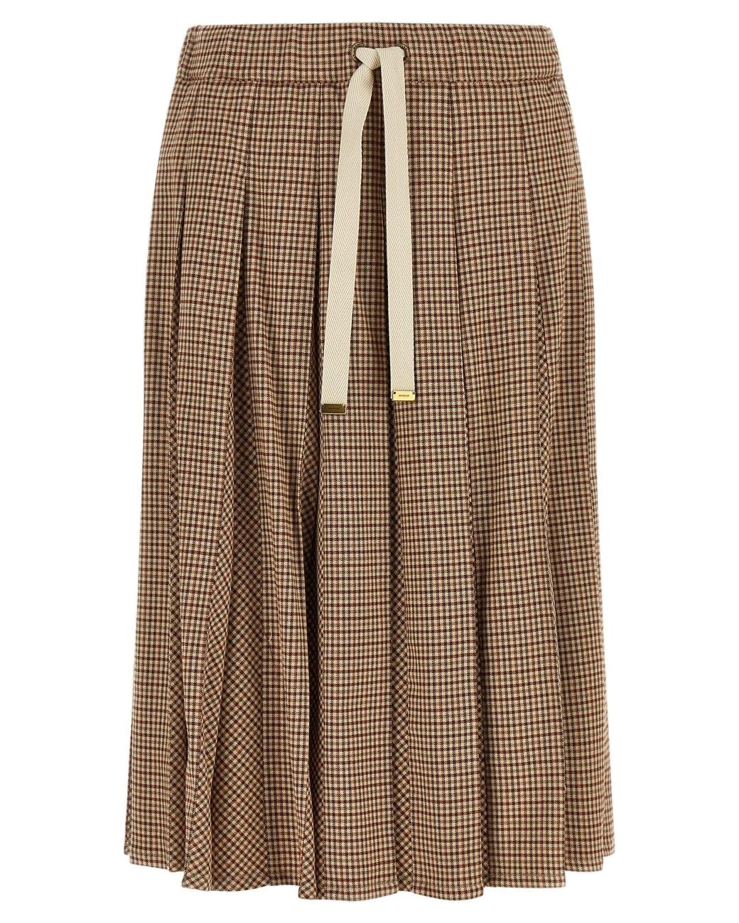 Moncler Brown Moncler Checkered Pleated Viscose Skirt
