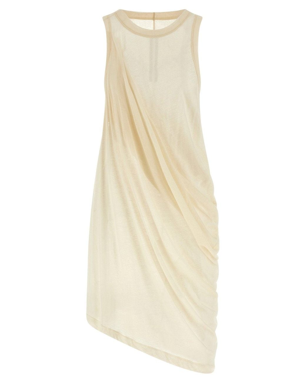 Rick Owens White Semi-Transparent Draped Cotton Jersey Tank Top