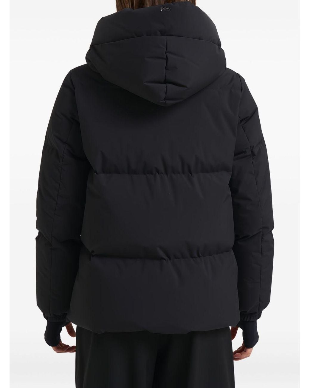 Herno Blue 2 Layer Windstopper Hooded Down Jacket With Knit Cuffs With Thumbholes