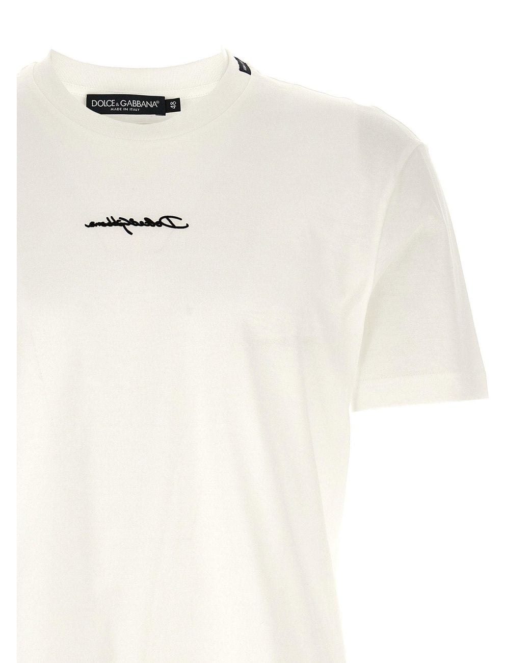 Dolce & Gabbana White Dolce & Gabbana Logo-Embroidered T-Shirt for men