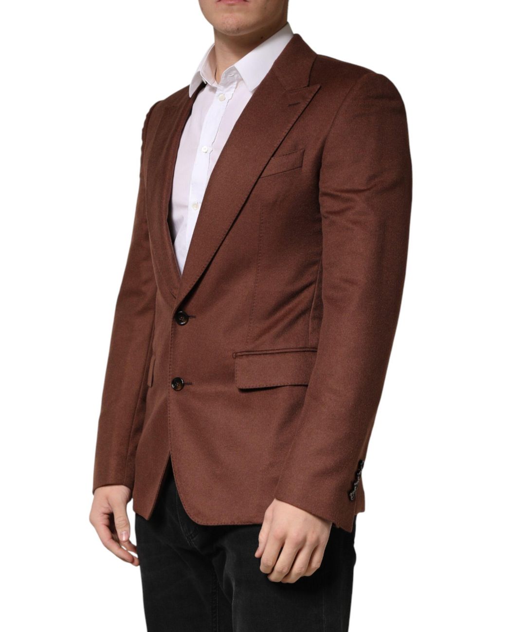Dolce & Gabbana Brown Cashmere Single Breasted Jacket Blazer Silk Clothing for men