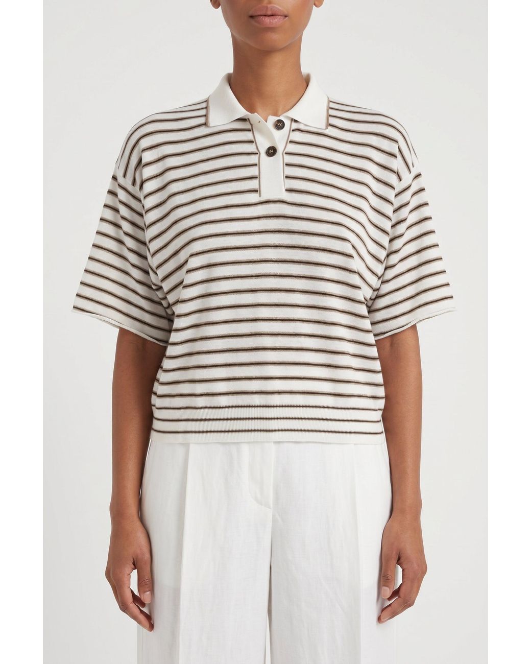 Brunello Cucinelli White Striped Wool Shirt