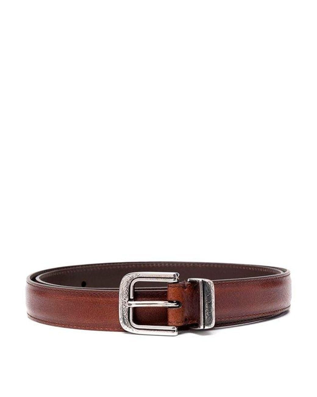Brunello Cucinelli Brown Leather Belt With Buckle for men