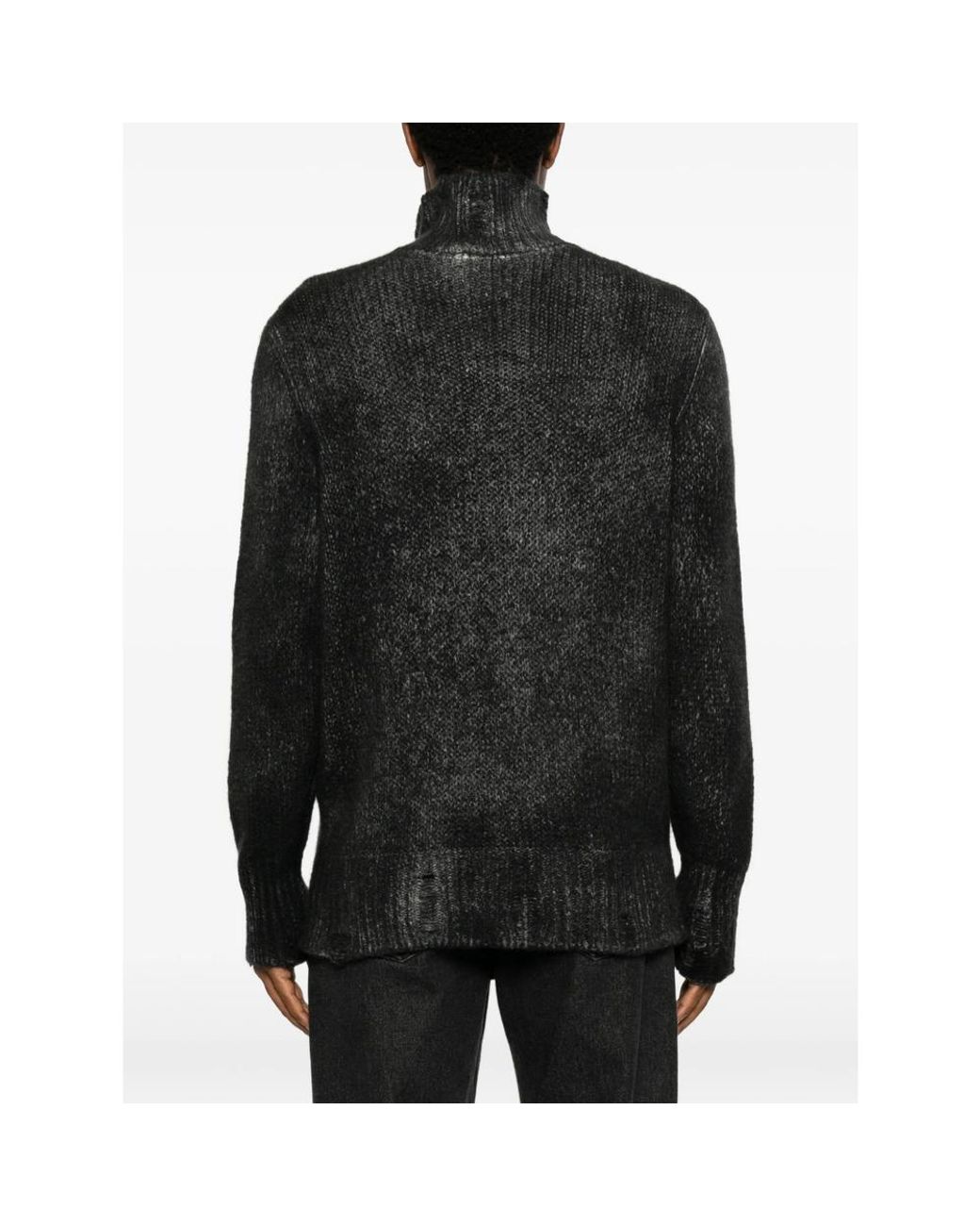 Avant Toi Black Distressed Roll-Neck Sweater for men