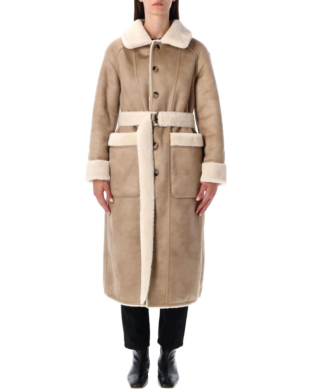 Urbancode Natural Reversible Faux Fur Belted Coat With Suede Interior
