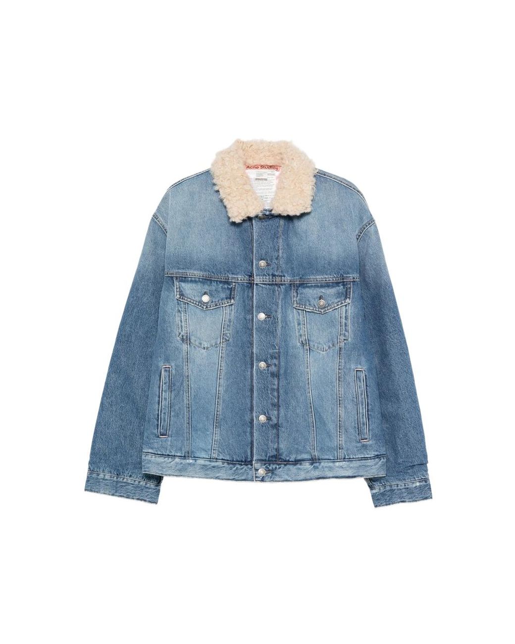 Acne Blue Button Fastening Shearling Collar Outerwear Cotton: 100. Jacket for men