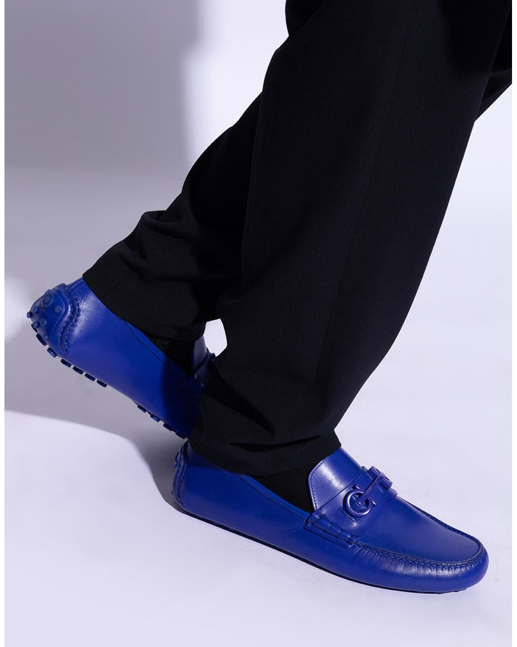Ferragamo Blue Grazioso Gancini Logo Loafers for men