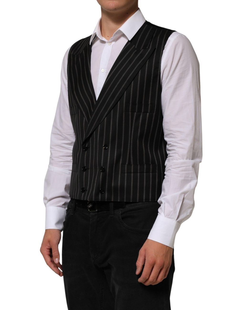 Dolce & Gabbana Black Stripes Wool Dress Waistcoat Vest Co+Wo for men