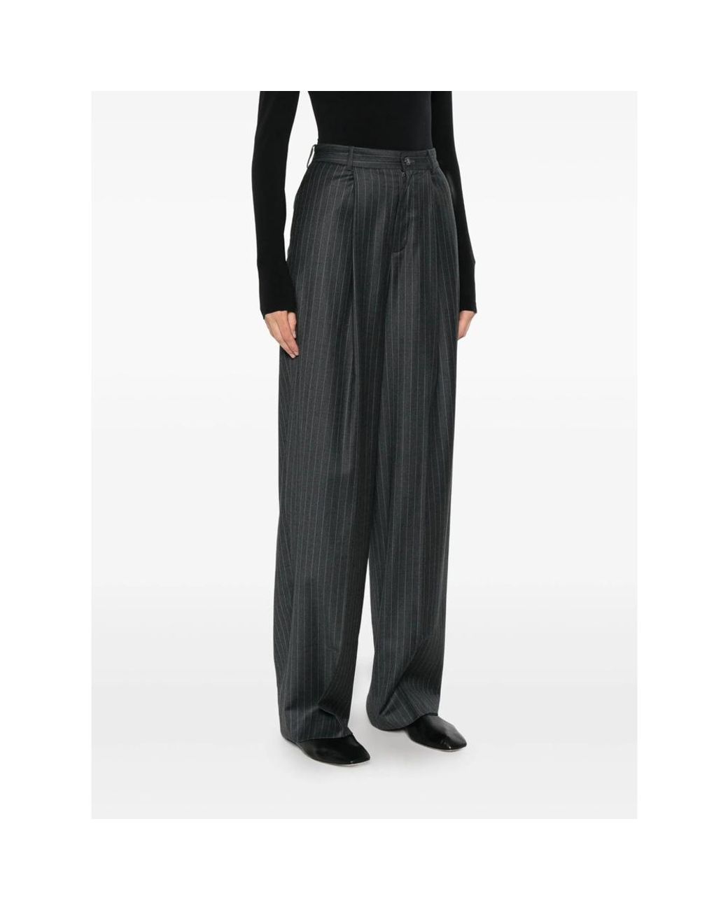 AYA MUSE Gray Pinstripe-Print Pleated Trousers
