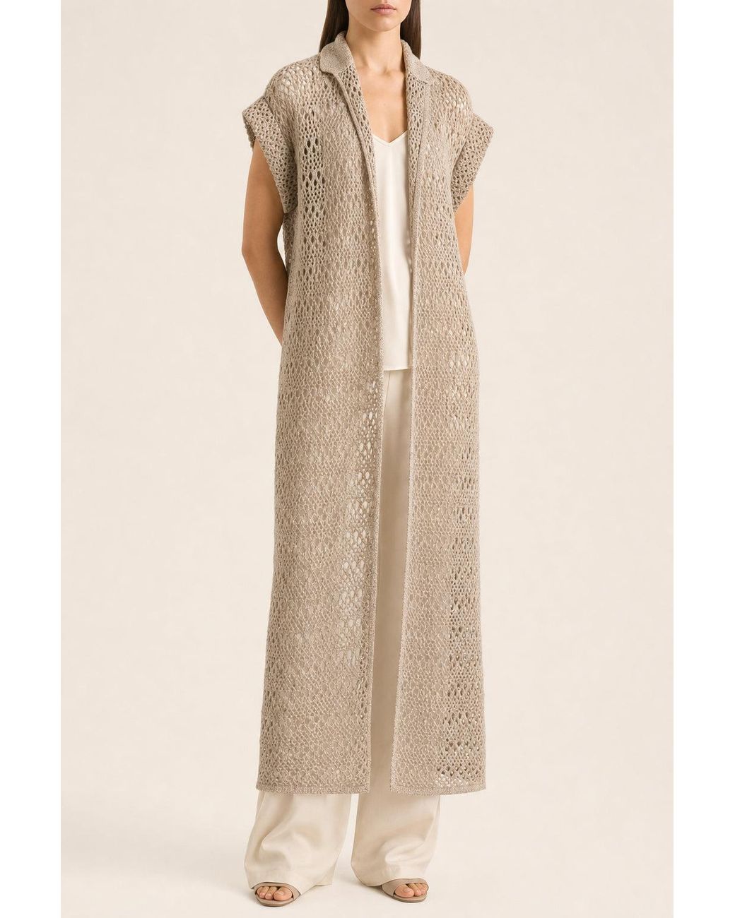 Brunello Cucinelli Natural Linen Silk Openwork Sweater