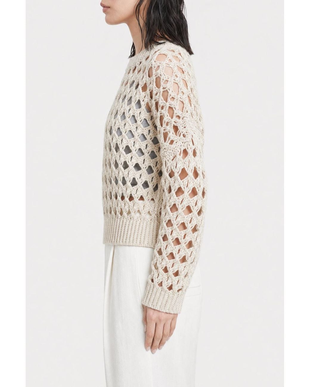 Brunello Cucinelli White Openwork Knit Sweater