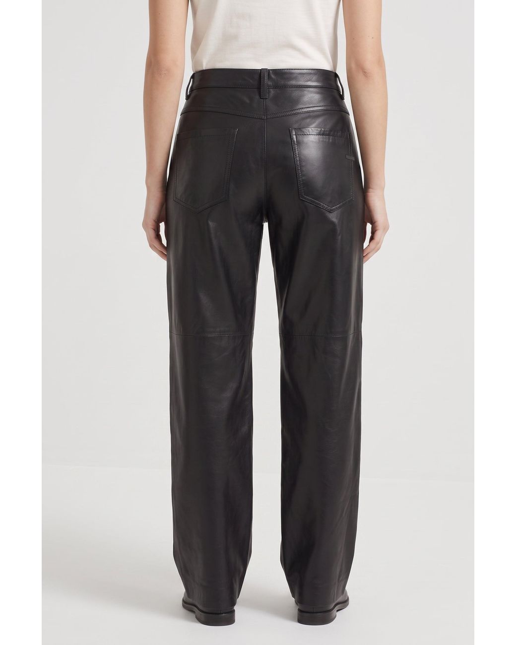 Brunello Cucinelli Black Leather Wide Trousers