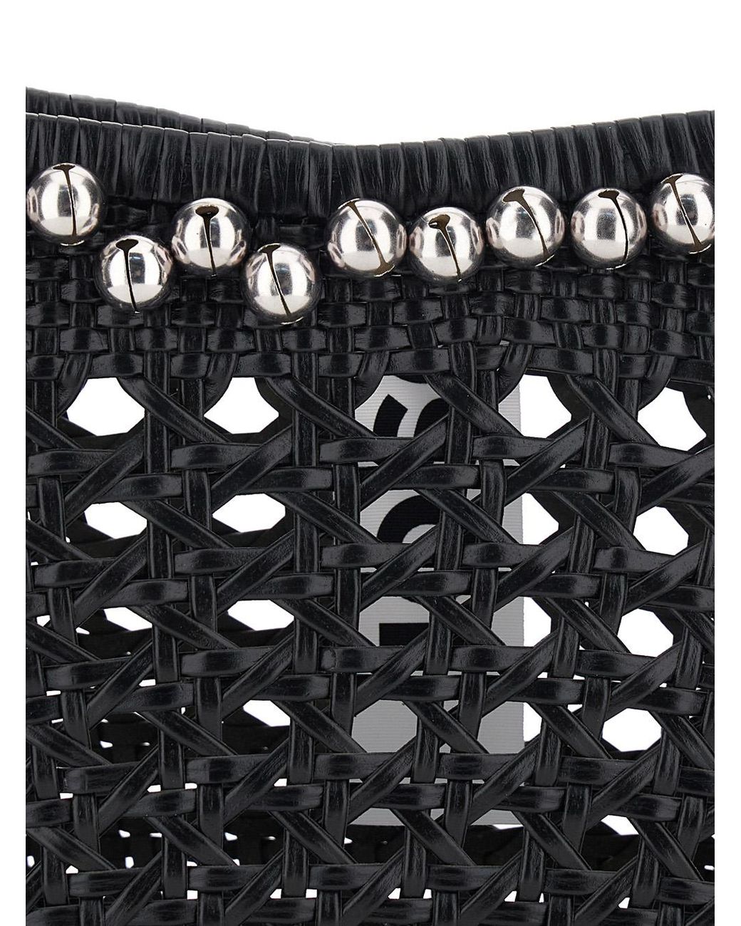 OSOI Black Shoulder Bag Lip With Rounded Handles And Leather Bead Details