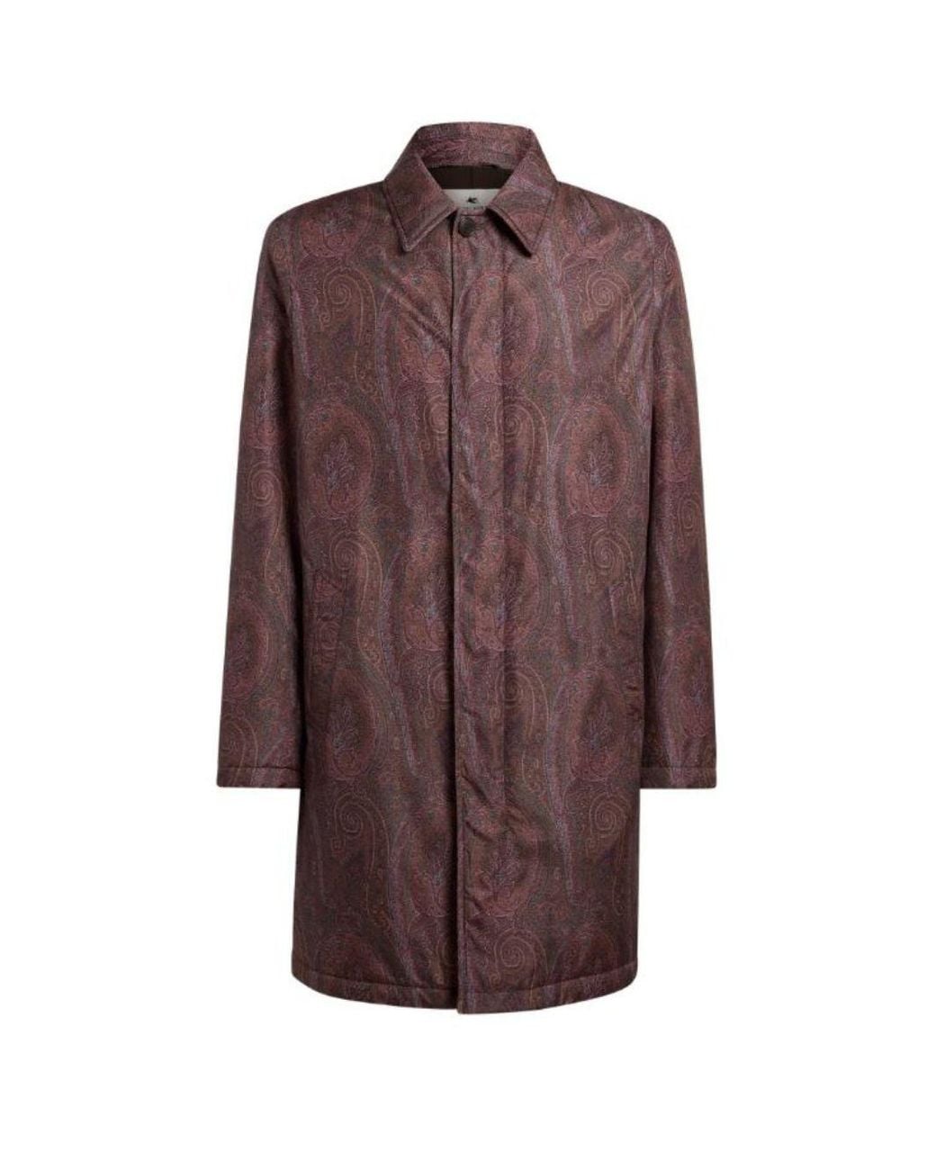 Etro Brown Technical Fabric Lightly Padded Raincoat With All-Over Paisley Pattern for men