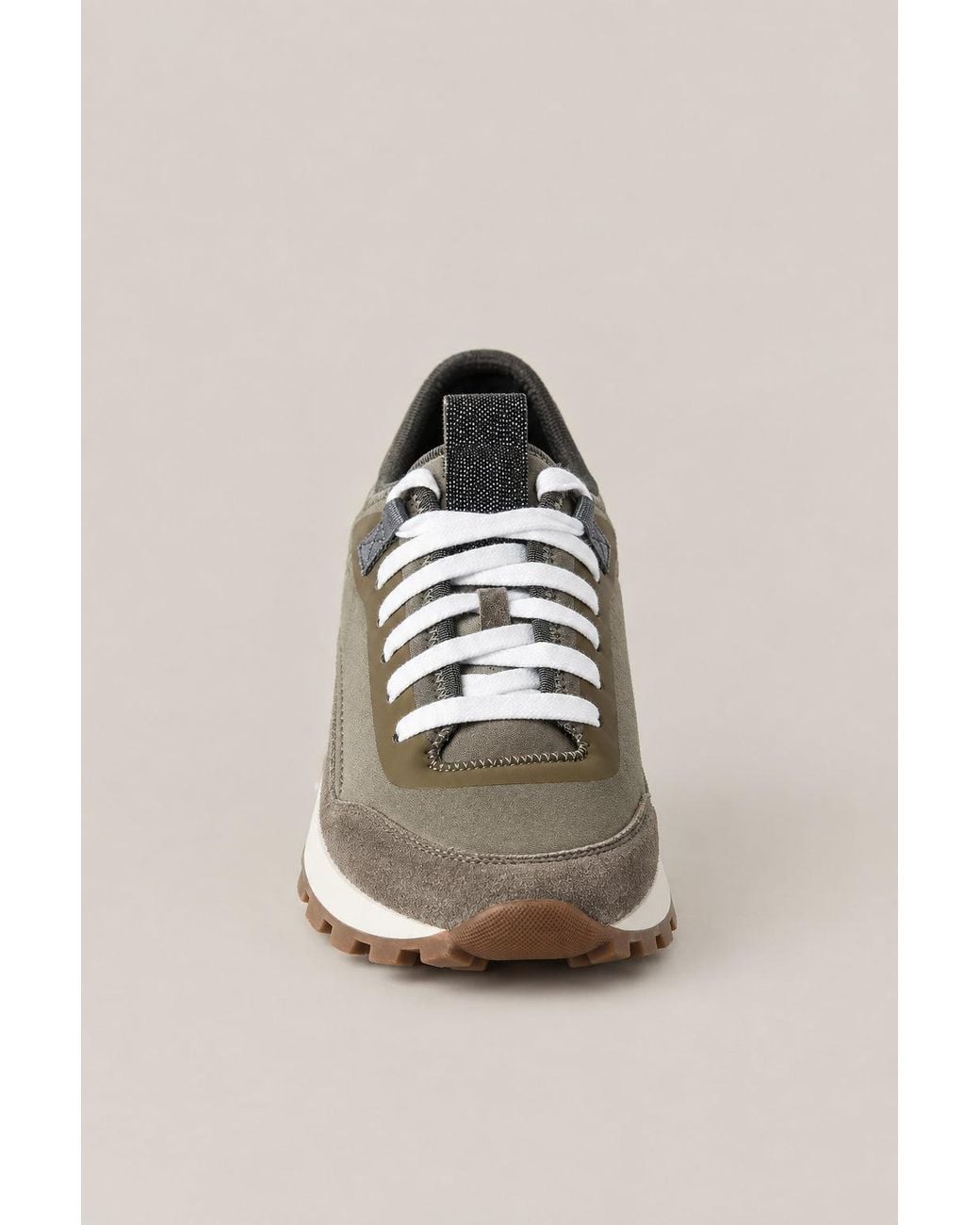 Brunello Cucinelli Gray Dark Leather And Suede Sneakers