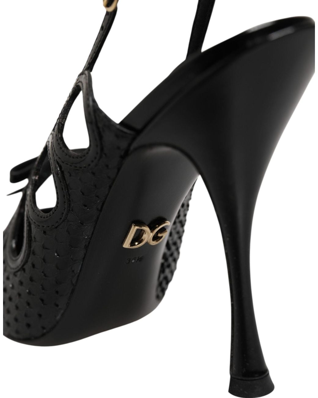 Dolce & Gabbana Black Leather High Heels Slingback Shoes Moluro Python+21Lf