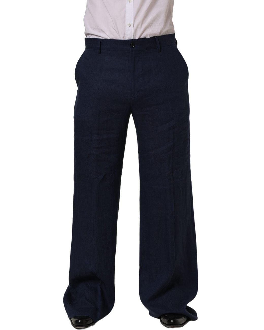 Dolce & Gabbana Blue Dolce & Gabbana Linen Straight-Leg Trousers for men