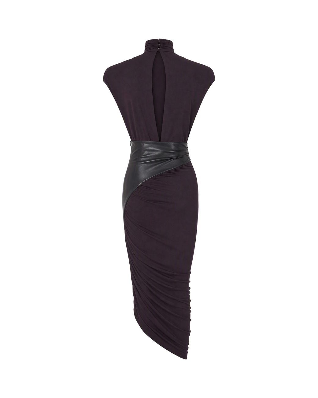 ANDAMANE Blue Draped Synthetic Leather Viscose-Blend Midi Dress