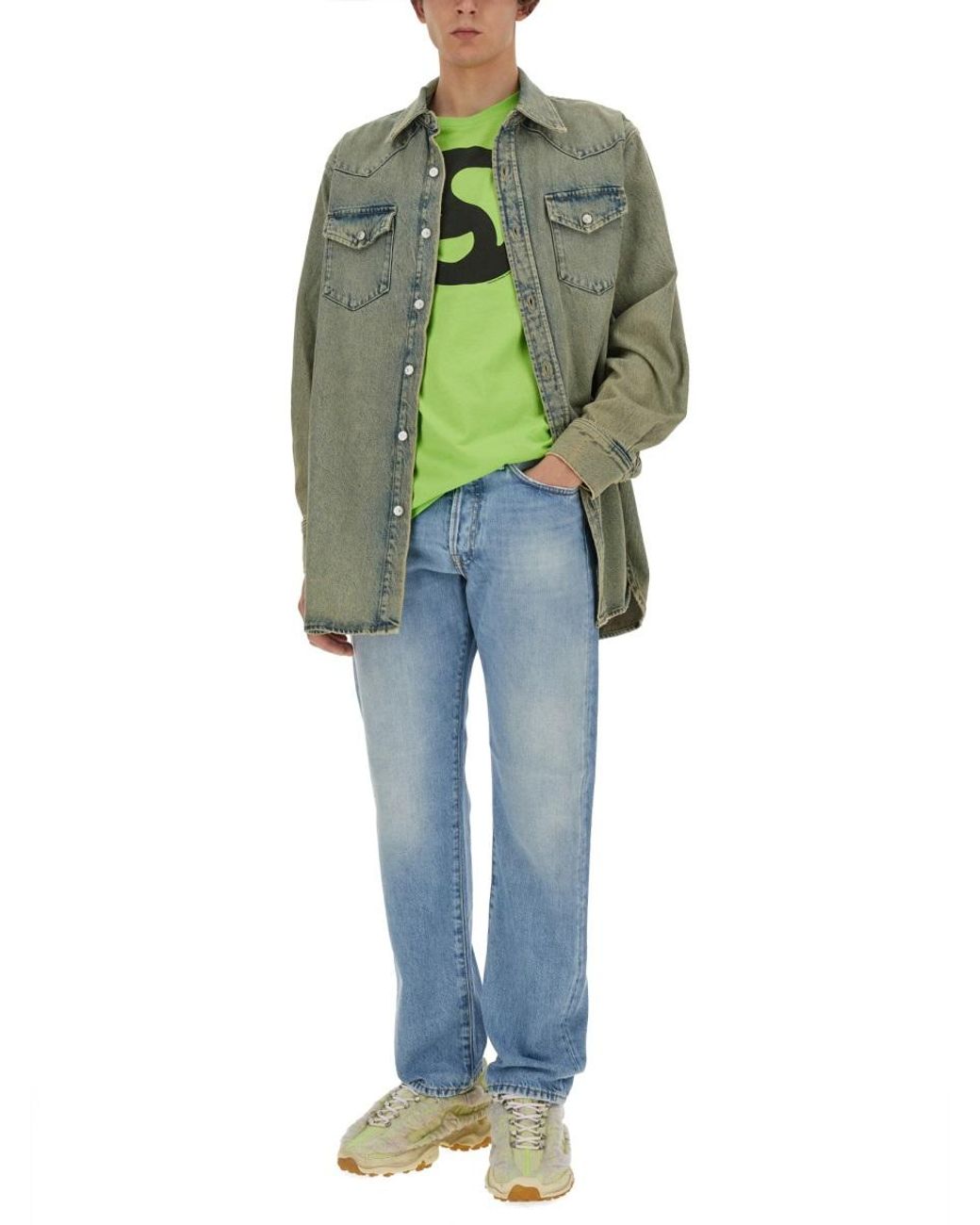Acne Green Acne Studios Printed Cotton-Lyocell T-Shirt
