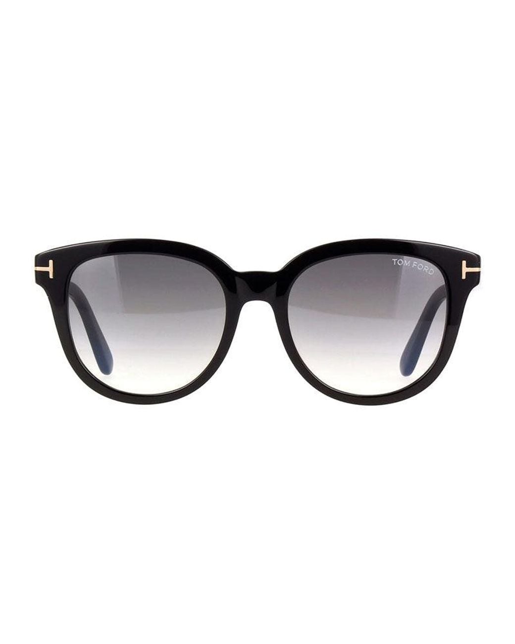 Tom Ford Black Round Full Rim, With A Shiny Frame And Gradient Smoke Lens