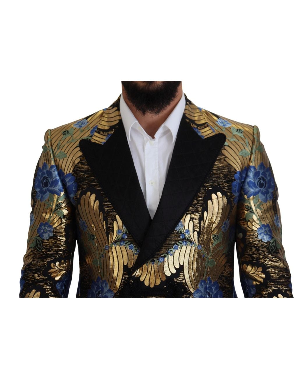 Dolce & Gabbana Black Floral Brocade Blazer Double Breasted for men