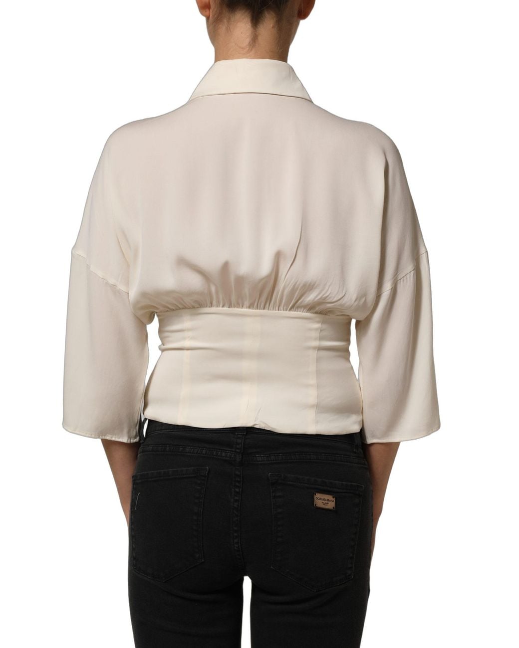 Dolce & Gabbana Natural Ascot Collar Long Sleeves Blouse Top Silk Elastane