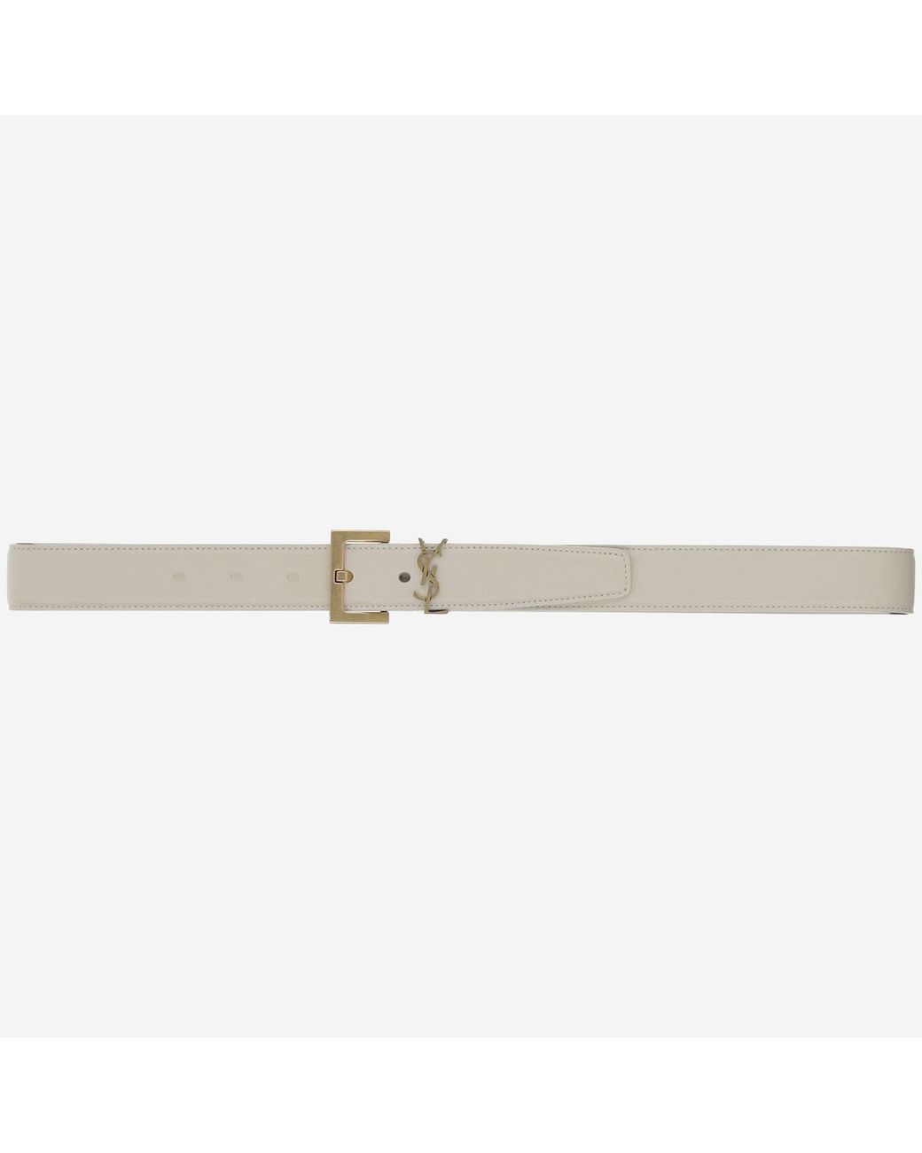 Saint Laurent Gray Leather Belt Glossy Calfskin