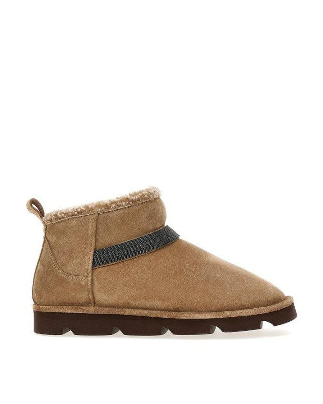 Brunello Cucinelli Brown Leather Shearling Lined Ankle Boots