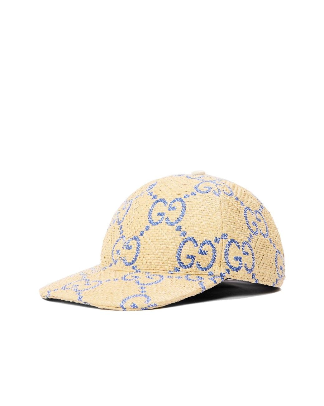 Gucci Natural Raffia Effect Gg Monogram Baseball Cap Accessories Beanies & Hats