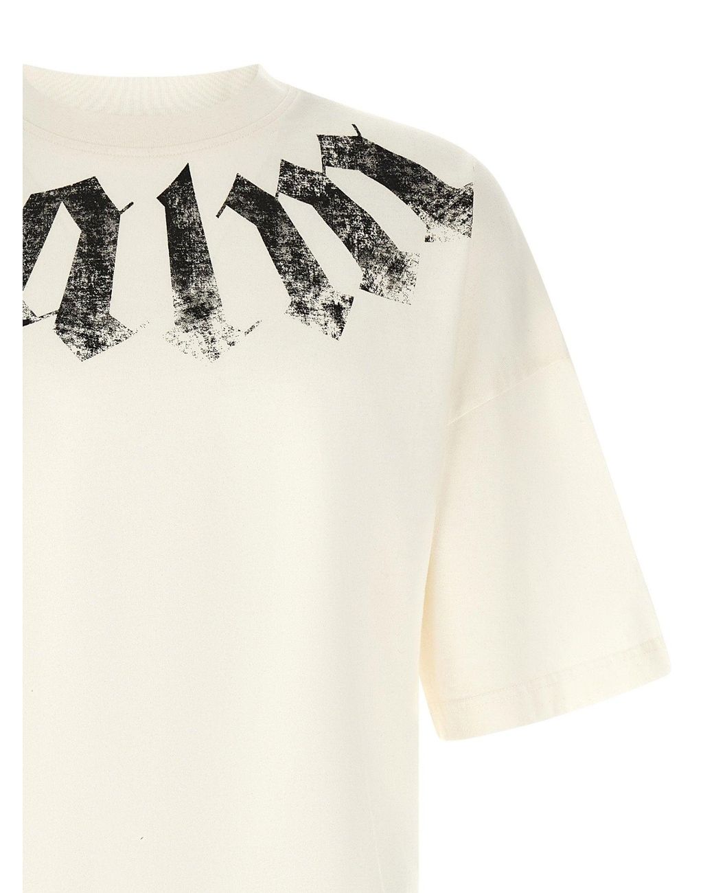 Palm Angels White Gothic Logo Print T-Shirt for men