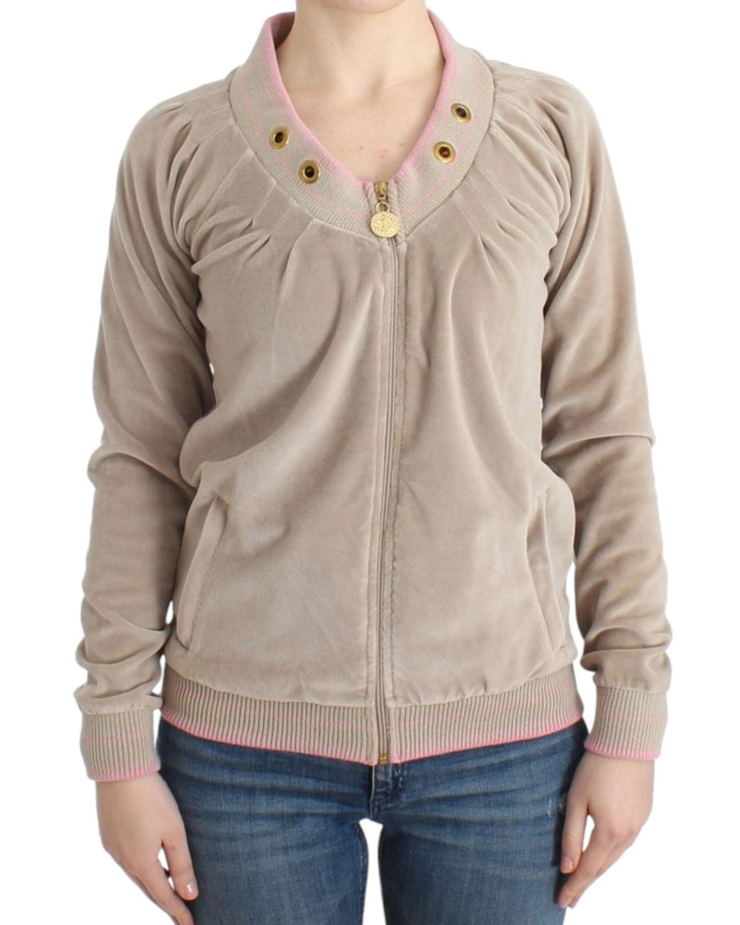 Roberto Cavalli Natural Zip Cardigan With Tone Accents