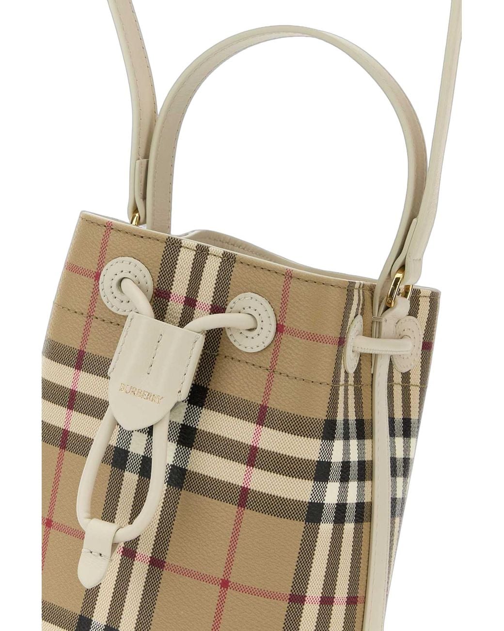 Burberry Burberry Signature Check Jacquard Top Handle Bag in Natural | Lyst