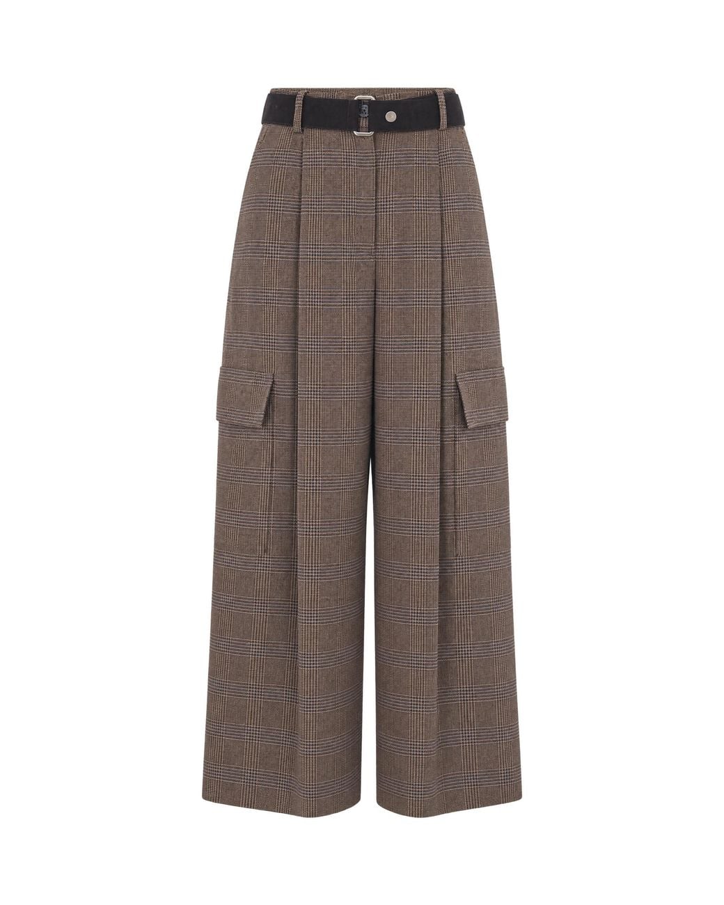 P.A.R.O.S.H. Brown Wide-Leg Trousers Prince Of Wales Check Viscose