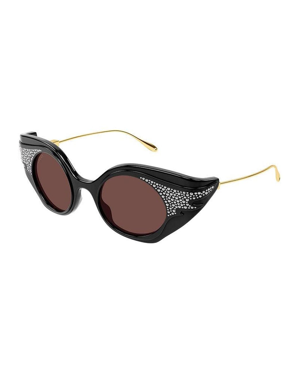 Gucci Brown Mini Gg Sunglasses With Crystal Strass And Accents
