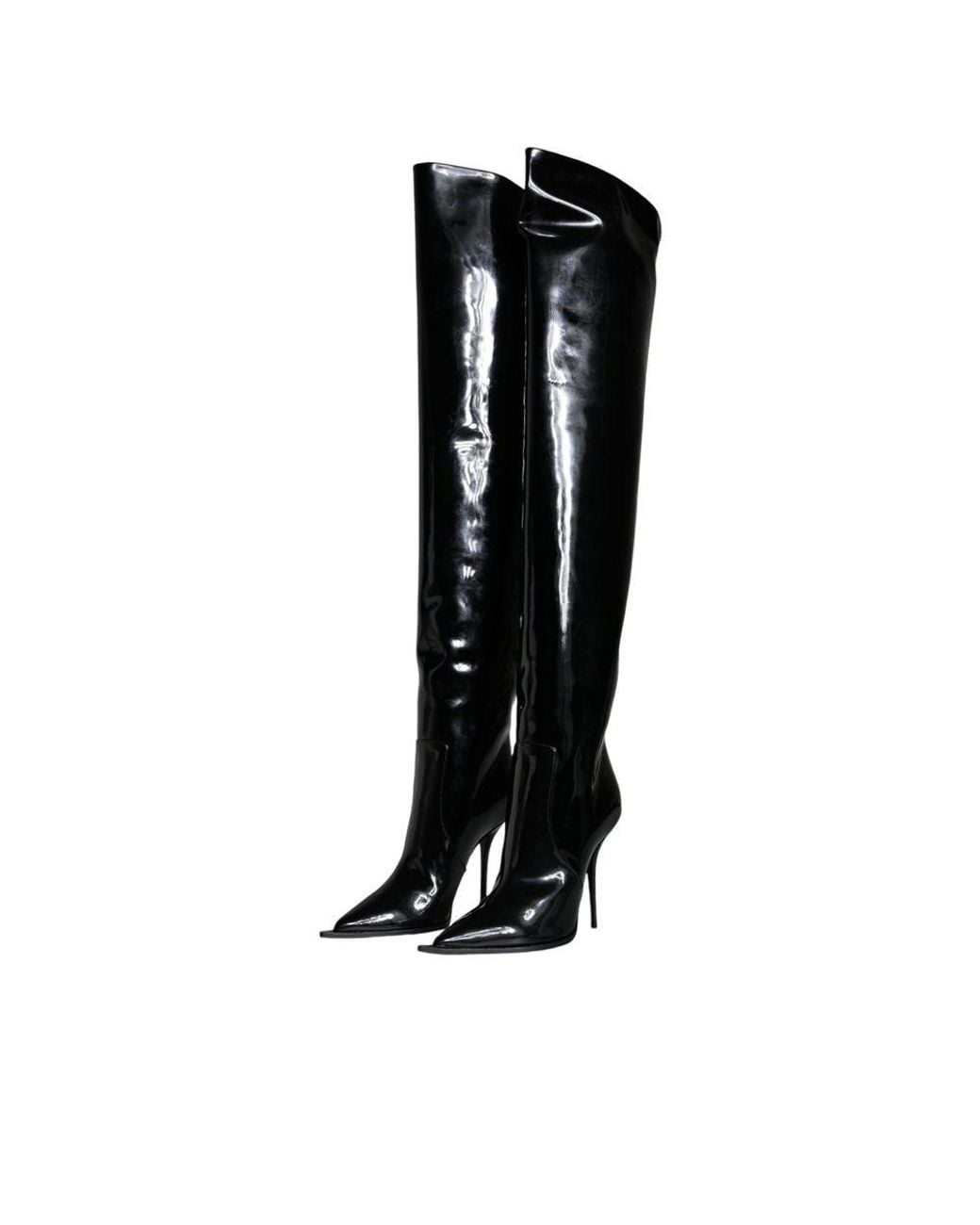 Dolce & Gabbana Black Patent Leather Knee High Boots Shoes (Pre-Owned)