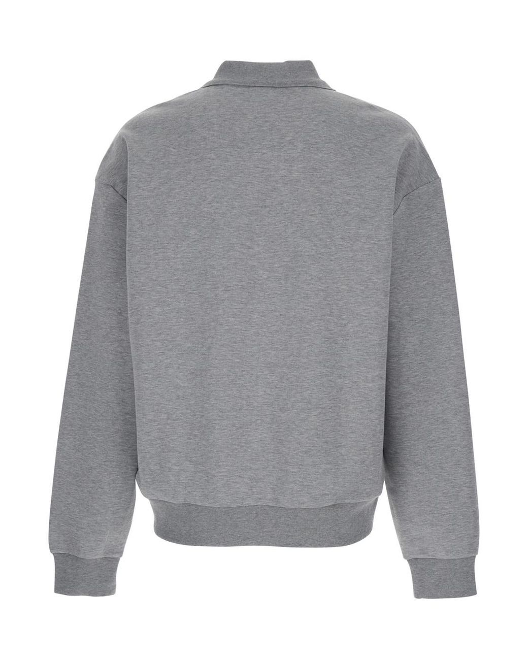 Boss Gray Long Sleeve Polo With Dropped Shoulders And Ribbed Wool Finish for men