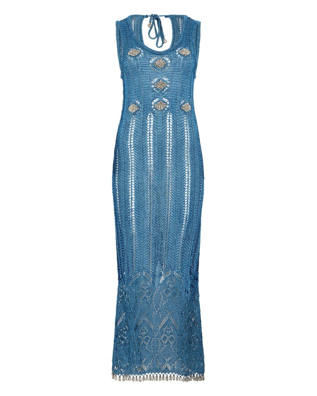 Rabanne Blue Midi Crochet Dress Viscose