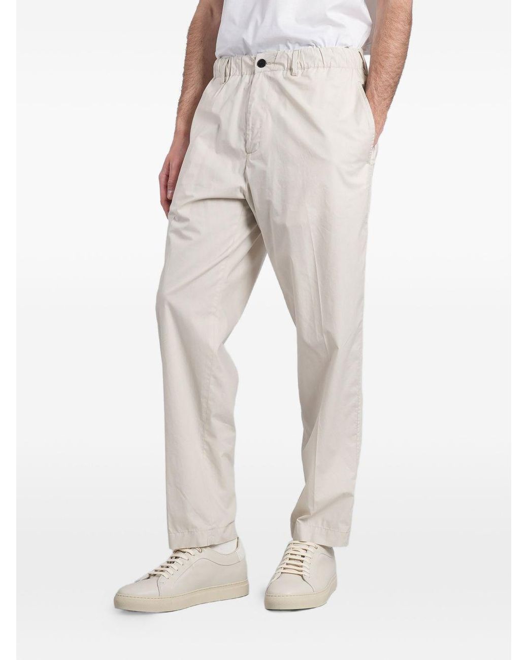 Low Brand White Loose-Fit Oyster-Colored Cotton Trousers With Drawstring Waist for men