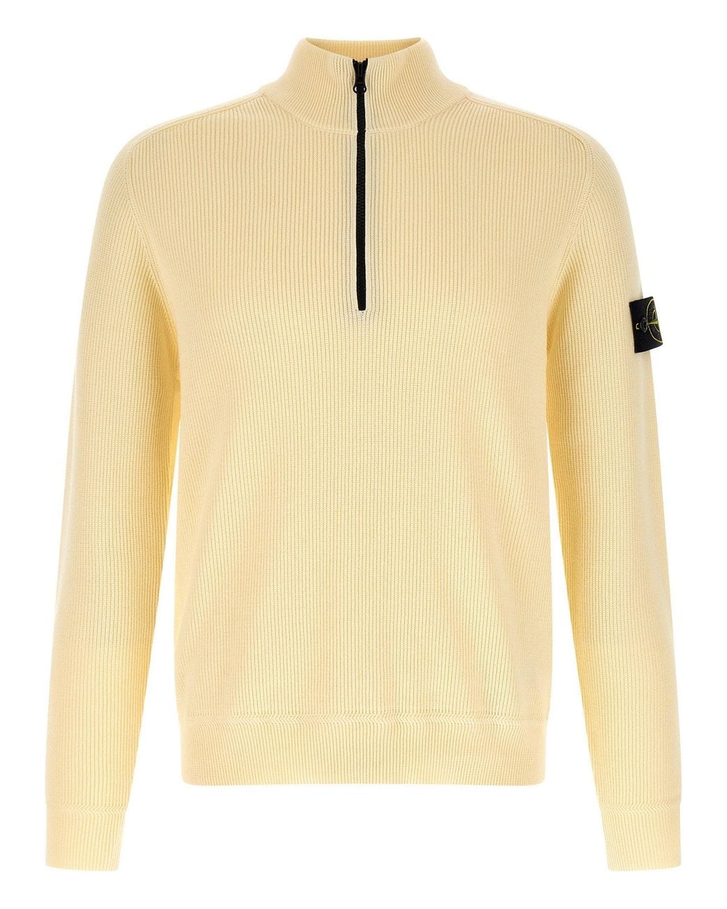 Stone Island Natural Ribbed Cotton Half-Zip Sweater for men
