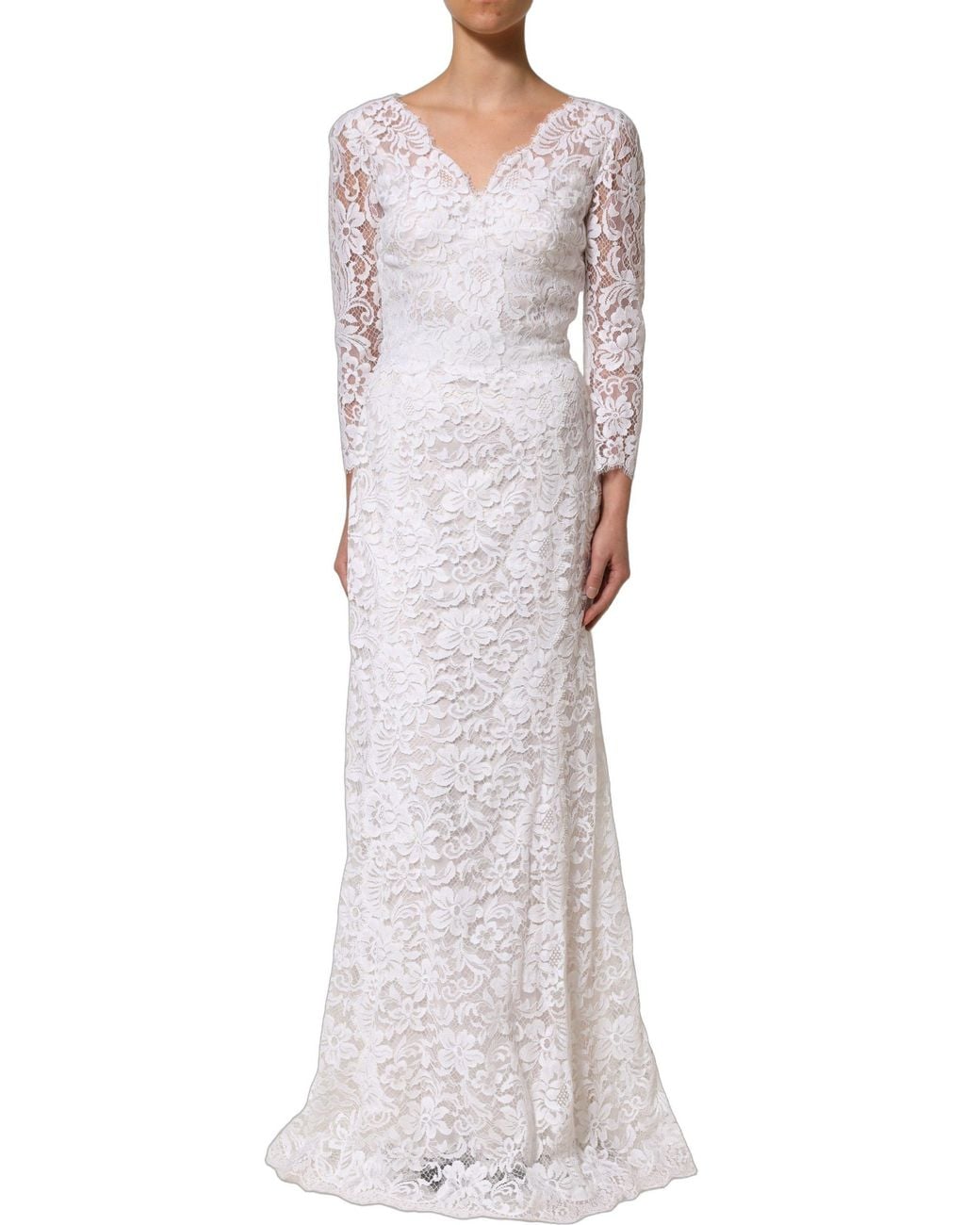 Dolce & Gabbana Gray Cotton Floral Lace Long Gown Dress Nylon Viscose