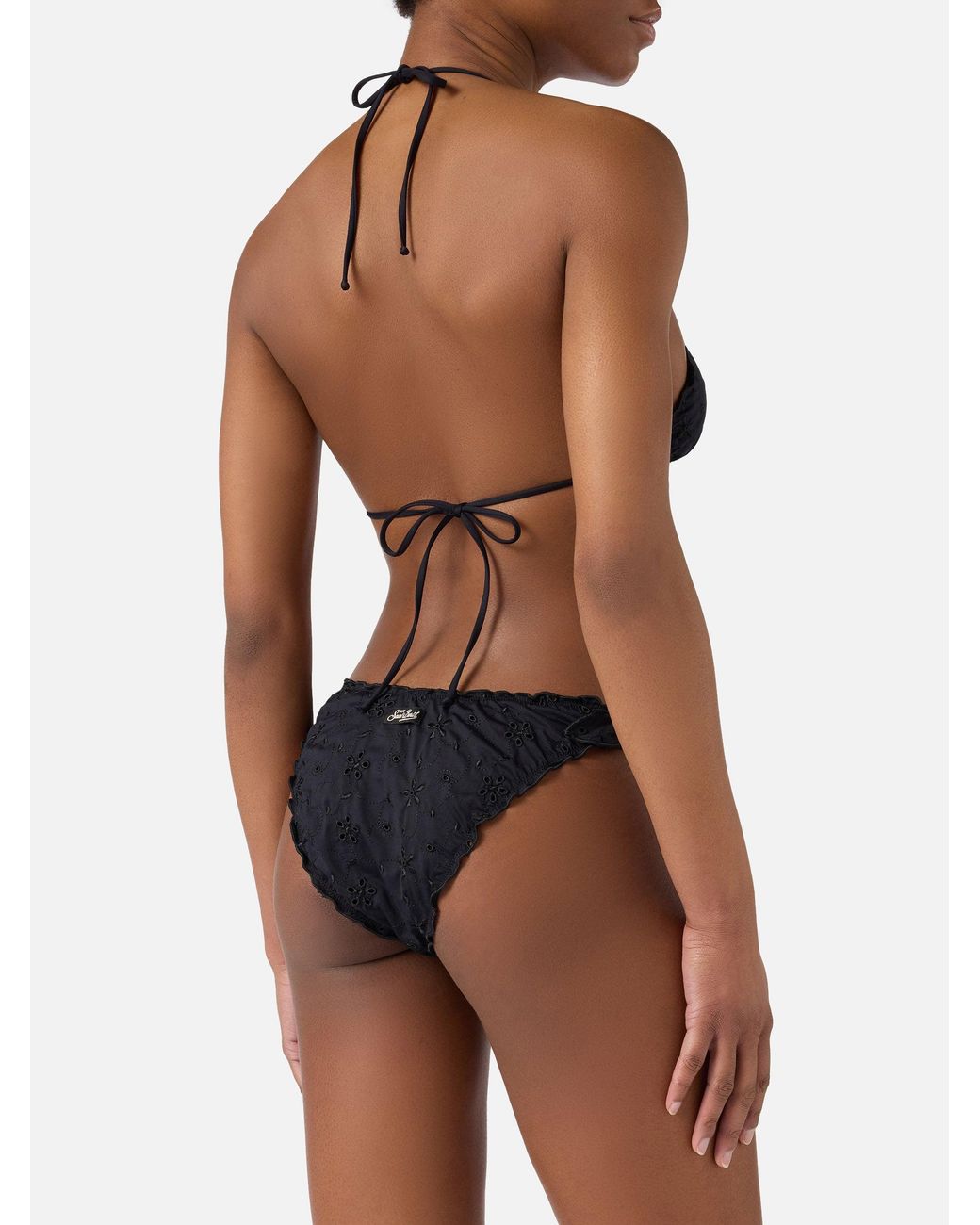 Mc2 Saint Barth Black Bikini Sarius Triangle Solid Sangallo Fabric