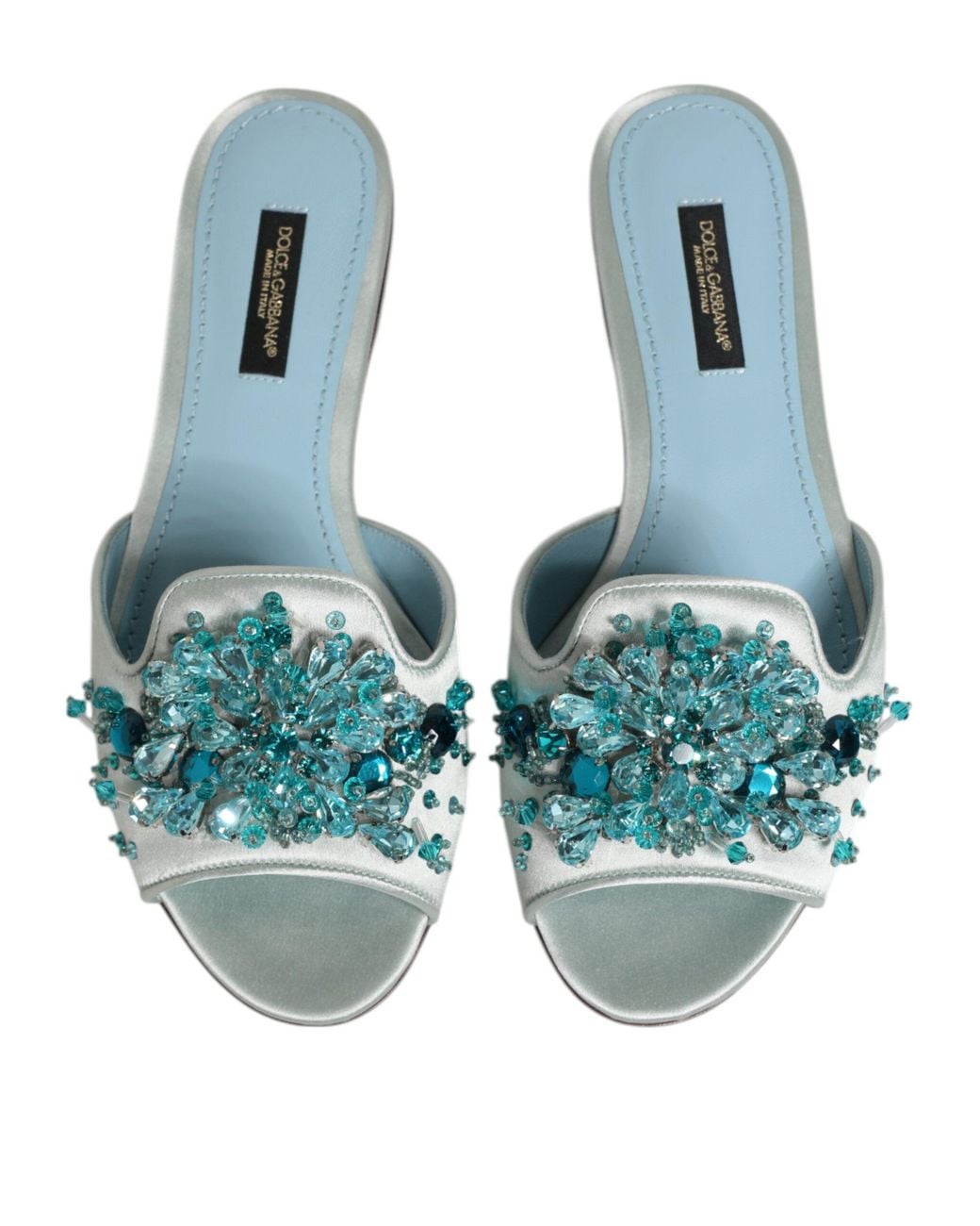 Dolce & Gabbana Green Leather Bead Embellish Slide Shoes, Silk Viscose